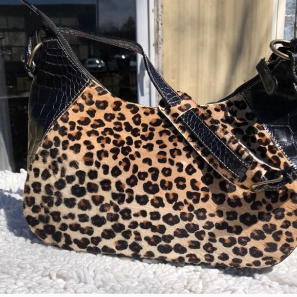 Brahmin Handbags - Brahmin Vintage Leopard Print and Black Leather Shoulder Bag